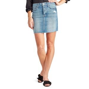 Sam Edelman The‎ Jenny Skirt Denim Button Fly Distressed Frayed Hem Blue Size 28